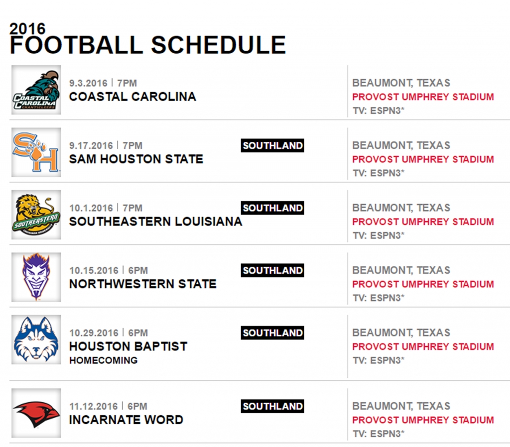 2016 Football Schedule